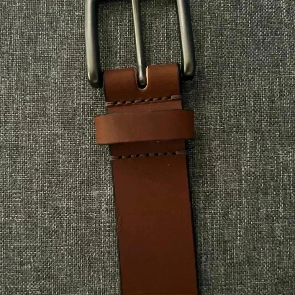 Timberland Men's Classic Brown Leather Belt Gun Metal Buckle Size 34|